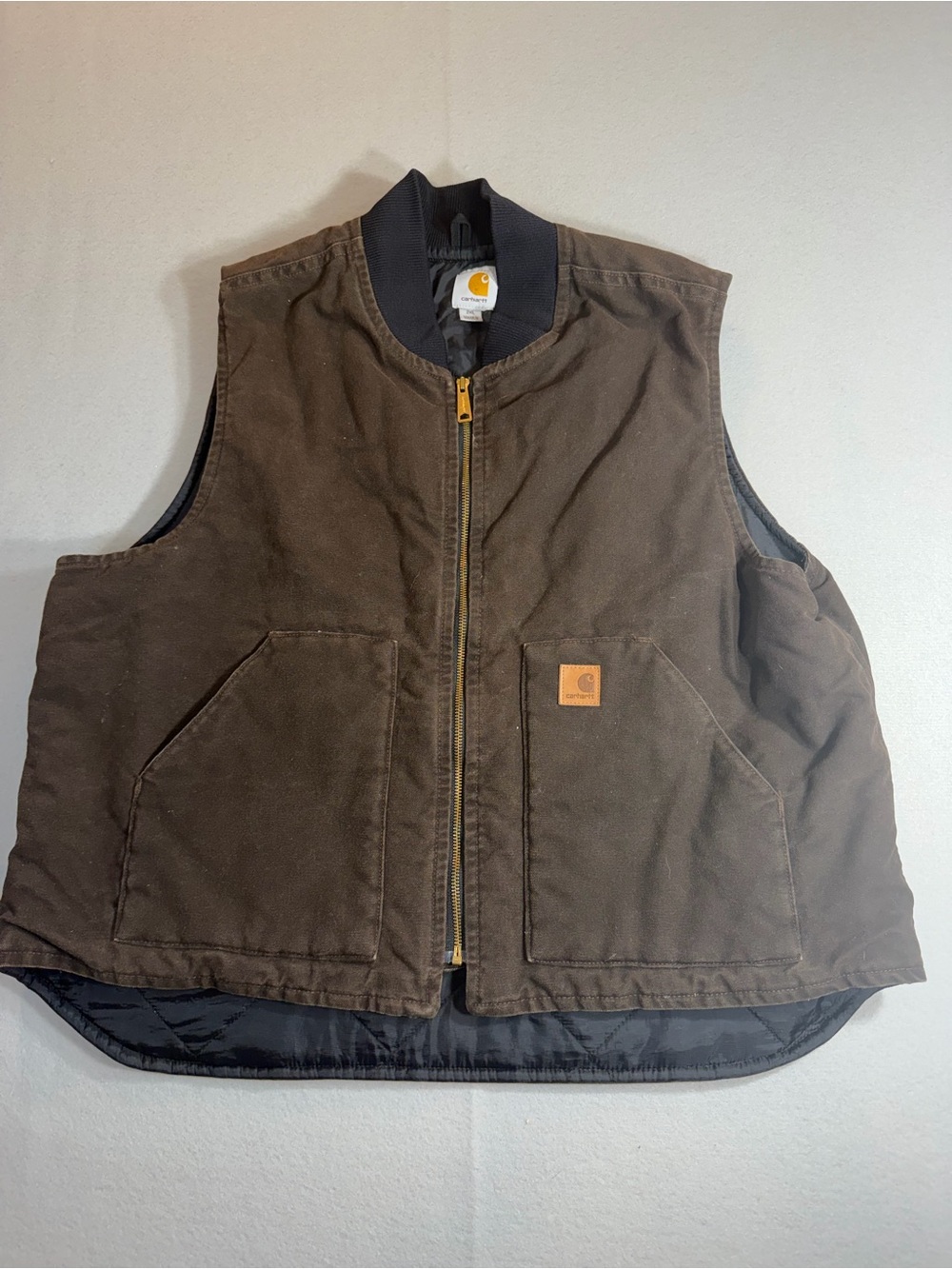 Vintage Carhartt Men's 2XL Brown Duck Canvas Vest VO2 DKB Workwear Outdoor Y2K